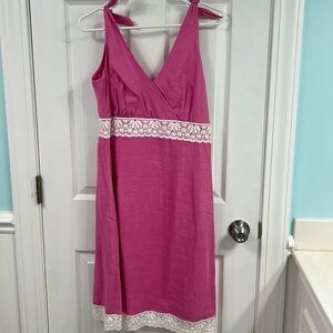 Gently used Lilly Pulitzer pink dress with white lace trim.  Size 12